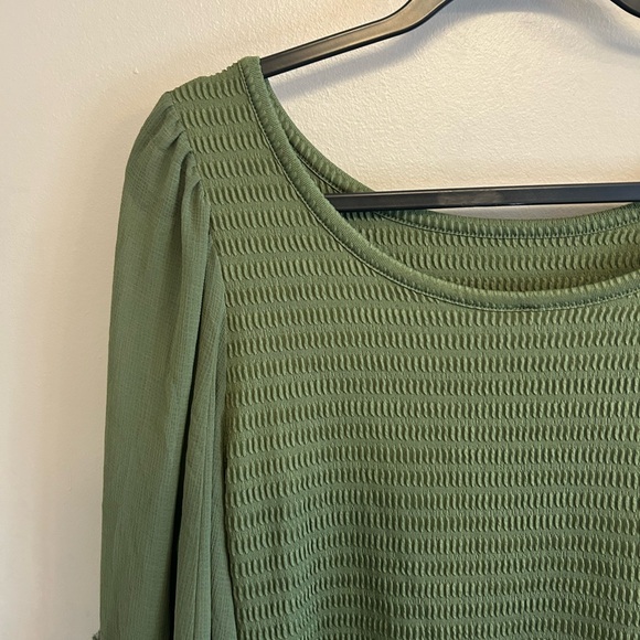 NWOT By Anthropologie olive green balloon long sleeved smocked bodice top sz XL - Picture 11 of 14